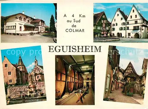 AK / Ansichtskarte Eguisheim_Haut_Rhin Weinkellerei Brunnen Fachwerkhaeuser Denkmal Eguisheim_Haut_Rhin