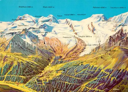 AK / Ansichtskarte Saas Fee Panoramakarte Saas Fee