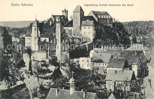 AK / Ansichtskarte Saechsische_Schweiz Jugendburg Schloss Hohenstein mit Stadt Saechsische Schweiz