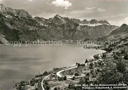 AK / Ansichtskarte Wallensee Blick von Kerenzerstrasse mit Sichelkamm und Alvierkette Wallensee