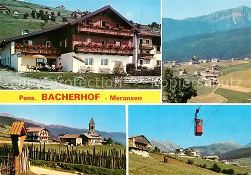 AK / Ansichtskarte Meransen Pension Bacherhof Motiv mit Kirche Bergbahn Landschaftspanorama Meransen