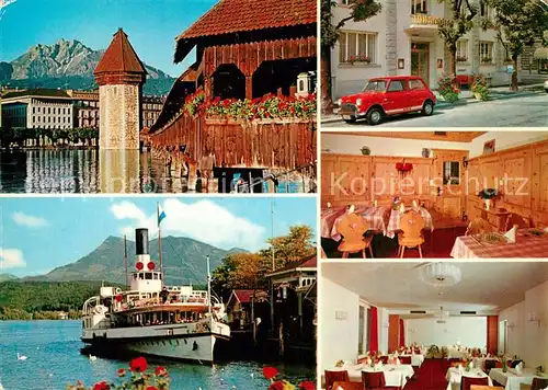 AK / Ansichtskarte Luzern_LU Hotel Johanniterhof Restaurant Kapellbruecke Wasserturm Dampfer Anleger Vierwaldstaettersee Luzern_LU