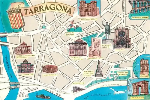 AK / Ansichtskarte Tarragona Stadtplan Innenstadt mit Sehenswuerdigkeiten Tarragona
