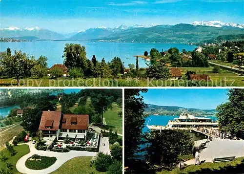 AK / Ansichtskarte Au_ZH Landgasthof Halbinsel Au Schiffstation Zuerichsee Alpenpanorama Au_ZH