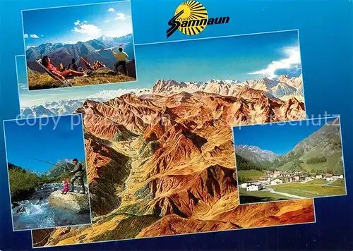 AK / Ansichtskarte Samnaun_Dorf Gesamtansicht Panorama Bergwelt Angeln Bergbach Bergwandern Samnaun Dorf