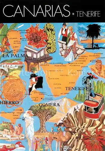 AK / Ansichtskarte Islas_Canarias Landkarte Kuenstlerkarte Islas_Canarias