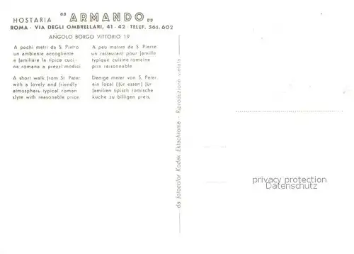 AK / Ansichtskarte Roma_Rom Hostaria Armando Roma_Rom