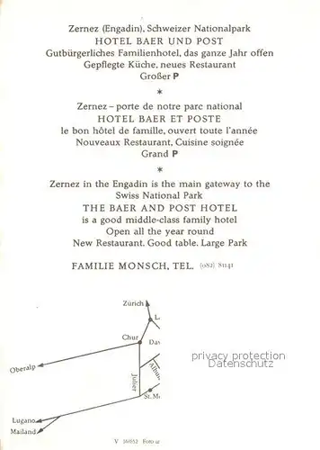 AK / Ansichtskarte Zernez_GR Hotel Baer und Post Zernez_GR