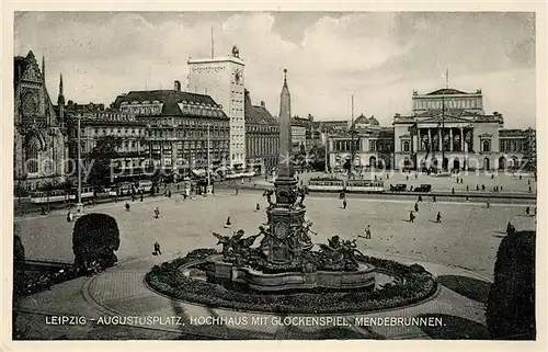 AK / Ansichtskarte Leipzig Augustusplatz Hochhaus Glockenspiel Mendebrunnen Leipzig
