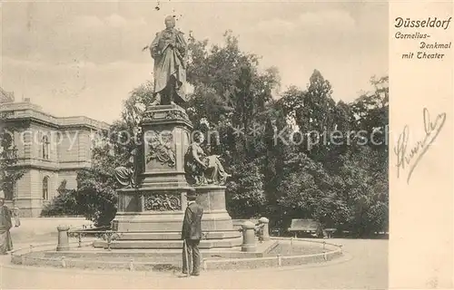 AK / Ansichtskarte Duesseldorf Cornelius Denkmal mit Theater Duesseldorf