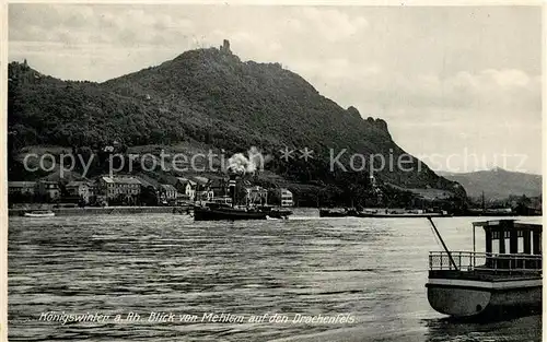 AK / Ansichtskarte Koenigswinter Blick von Mehlem auf den Drachenfels Koenigswinter