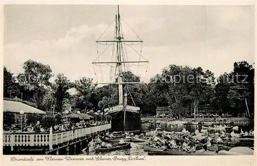 AK / Ansichtskarte Wannsee Strandcafe am Kleinen Wannsee mit Schoner Brigg Dorthea Wannsee