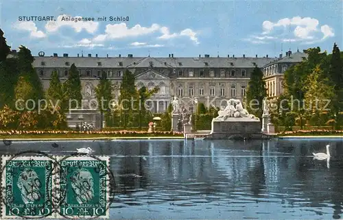 AK / Ansichtskarte Stuttgart Anlagensee mit Schloss Stuttgart