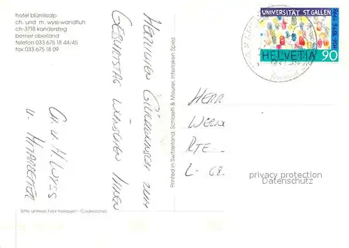 AK / Ansichtskarte Kandersteg_BE Hotel Restaurant Bluemlisalp Kandersteg_BE