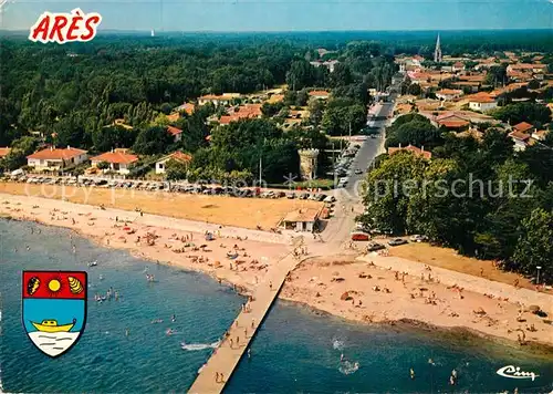 AK / Ansichtskarte Ares Bassin d Arcachon La Jetee et la plage vue aerienne Ares