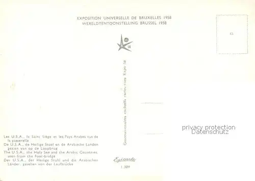 AK / Ansichtskarte Exposition_Universelle_Bruxelles_1958 U.S.A. Heiliger Stuhl Arabische L?nder Laufbr?cke  