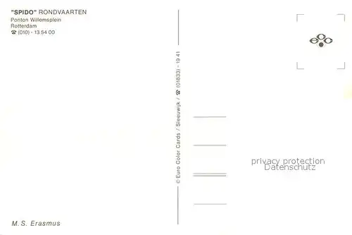 AK / Ansichtskarte Schiffe_Ships_Navires Erasmus Spido Rondvaarten Rotterdam 