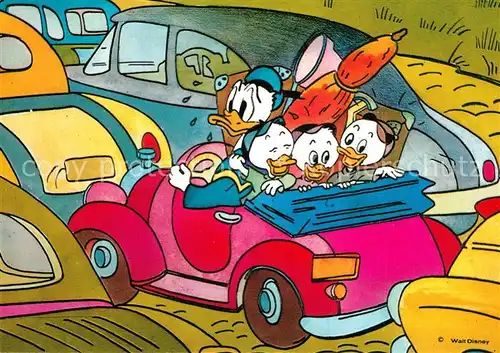 AK / Ansichtskarte Disney_Walt Donald Duck Tick Trick und Track Auto Disney Walt