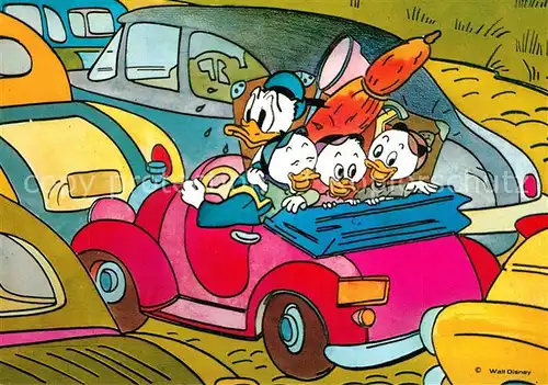 AK / Ansichtskarte Disney_Walt Donald Duck Tick Trick und Track Auto Disney Walt
