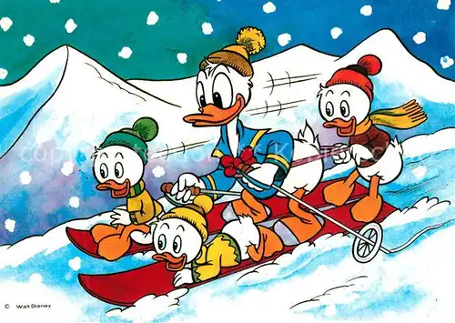 AK / Ansichtskarte Disney_Walt Donald Duck Tick Trick und Track Ski fahren Disney Walt