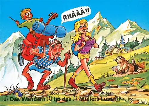 AK / Ansichtskarte Wandern Murmeltiere Humor Comic 