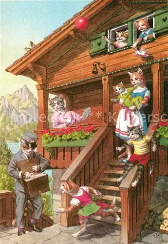 AK / Ansichtskarte Vermenschlicht Katzen Postbote  