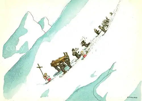 AK / Ansichtskarte Skifahren Beerdigung Dessin de Nicolaud  