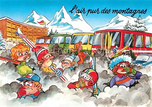 AK / Ansichtskarte Skifahren Humor Smog Autobus  