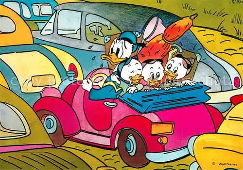 AK / Ansichtskarte Disney_Walt Donald Duck Tick Trick Track Auto  Disney Walt
