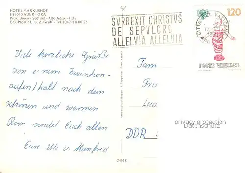 AK / Ansichtskarte Auer_Ora_Suedtirol Hotel Markushof Auer_Ora_Suedtirol