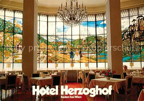 AK / Ansichtskarte Baden_Wien Hotel Herzoghof Restaurant Glasgemaelde Baden_Wien