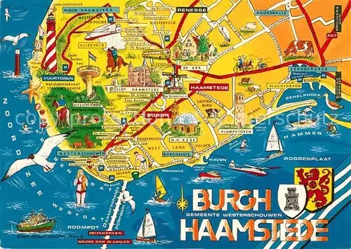 AK / Ansichtskarte Burgh_Haamstede Kueste Landkarte mit Sehenswuerdigkeiten Wappen Burgh_Haamstede