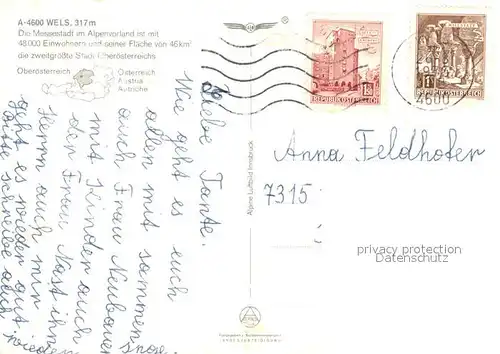 AK / Ansichtskarte Wels Messestadt Fliegeraufnahme Wels