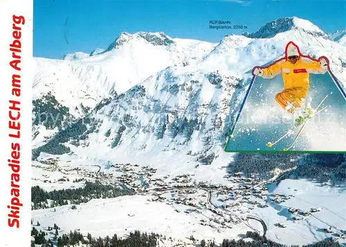 AK / Ansichtskarte Lech_Vorarlberg Ruefibahn Bergstation Skifahrer Skiparadies Alpen Fliegeraufnahme Lech Vorarlberg