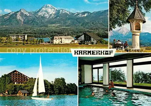 AK / Ansichtskarte Egg_Faakersee Hotel Karnerhof Hallenbad Panorama Faakersee Bildstock Mittgskogel Karawanken Egg_Faakersee