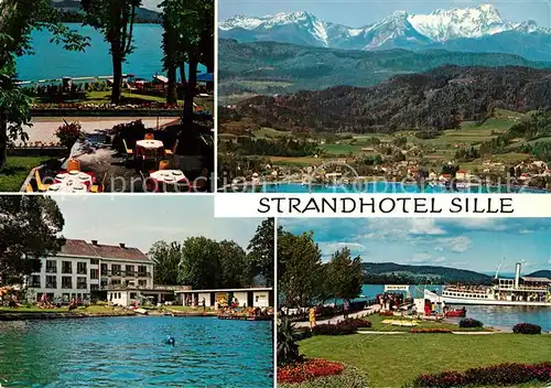 AK / Ansichtskarte Reifnitz_Woerthersee Strandhotel Sille Bootsanleger Dampfer Alpenpanorama Reifnitz Woerthersee