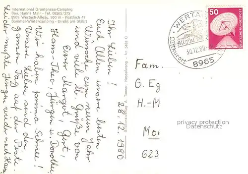 AK / Ansichtskarte Wertach Gruentensee Camping zur Weihnachtszeit Christbaum Nachtaufnahme Wertach