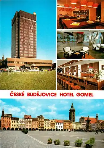 AK / Ansichtskarte Ceske_Budejovice Hotel Gomel Snack Bar Marktplatz Innenstadt Ceske Budejovice