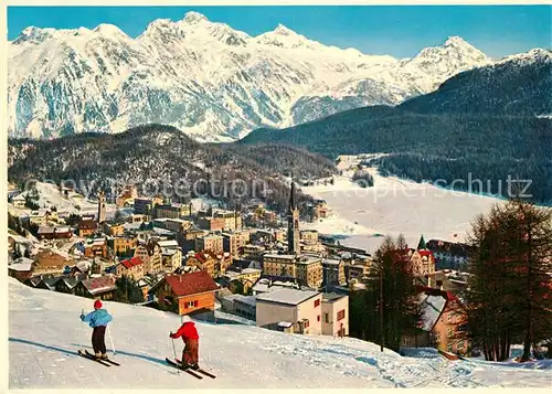AK / Ansichtskarte St_Moritz_GR Panorama Wintersportplatz mit Piz Languard St_Moritz_GR