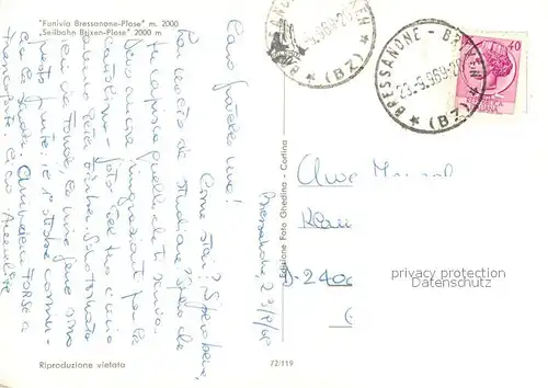 AK / Ansichtskarte Bressanone Funivia Bressanone Plose Seilbahn Landschaftspanorama Bressanone