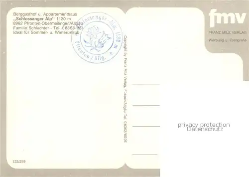 AK / Ansichtskarte Obermeilingen_Pfronten Berggasthof Appartementhaus Schlossanger Alp Alpen Obermeilingen Pfronten
