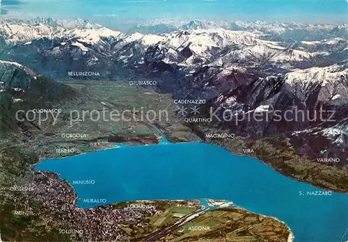 AK / Ansichtskarte Magadino Lago Maggiore und Umgebung Alpenpanorama Fliegeraufnahme Magadino