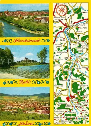 AK / Ansichtskarte Horazdovice Landkarte von Horazdovice ueber Rabi bis Susice Horazdovice