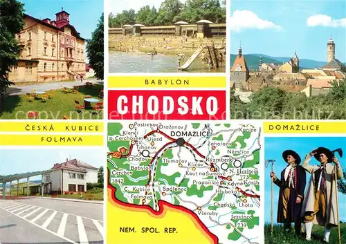 AK / Ansichtskarte Chodsko Ceska Kubice Folmava Babylon Domazlice Trachten Landkarte Chodsko