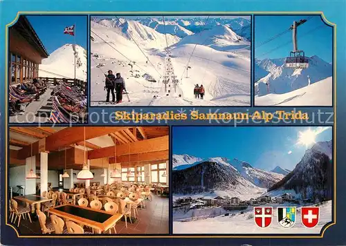 AK / Ansichtskarte Samnaun_Dorf Skiparadies Alp Trida Bergrestaurant Bergbahn Wintersportplatz Alpen Samnaun Dorf