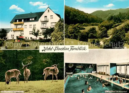 AK / Ansichtskarte Huemmerich_Westerwald Hotel Pension Fernblick Fockenbach Wildgehege Hallenbad im Krunkel Huemmerich_Westerwald