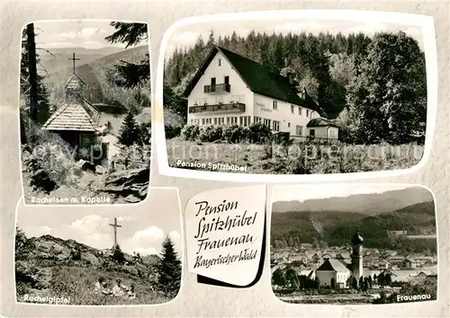 AK / Ansichtskarte Frauenau Rachelsee mit Kapelle Pension Spitzhuebel Rachelgipfel Frauenau