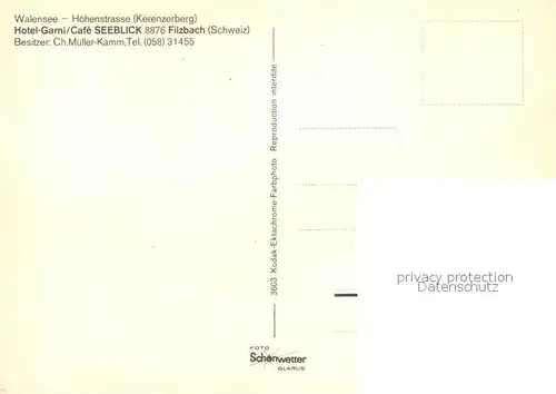 AK / Ansichtskarte Filzbach Hotel Garni Cafe Seeblick Walensee Hoehenstrasse Alpenpanorama Filzbach