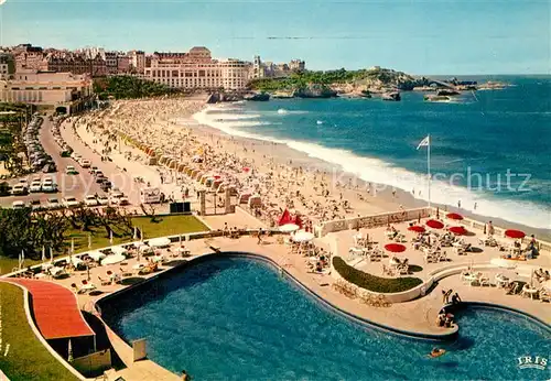 AK / Ansichtskarte Biarritz_Pyrenees_Atlantiques Fliegeraufnahme Grande Plage Casino Bellevue Biarritz_Pyrenees