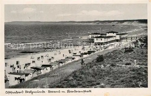AK / Ansichtskarte Stolpmuende_Ostseebad_Pommern Strand mit Badeanstalt Stolpmuende_Ostseebad